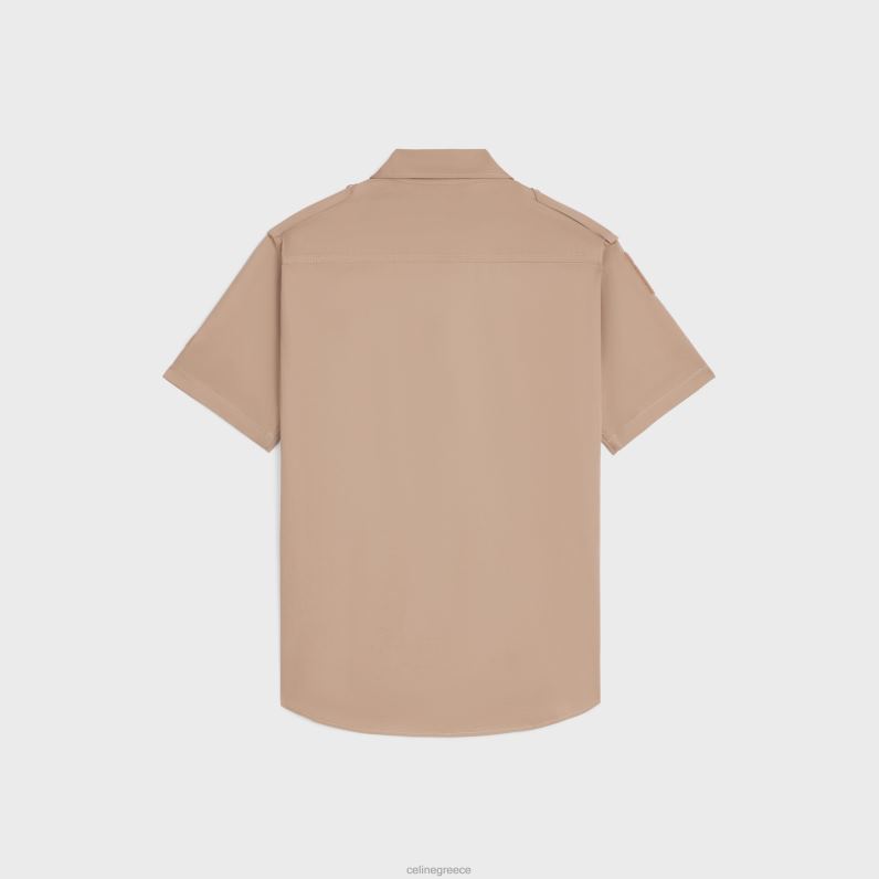 πουκάμισο velcro από βαμβακερό λινό άνδρες CELINE 640PT1924 ενδύματα μπεζ