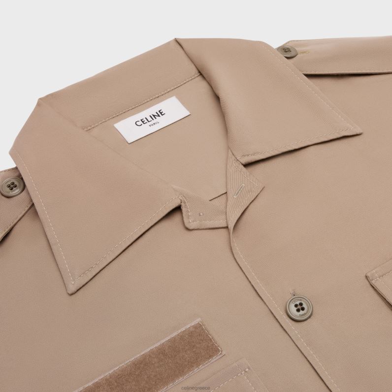 πουκάμισο velcro από βαμβακερό λινό άνδρες CELINE 640PT1924 ενδύματα μπεζ