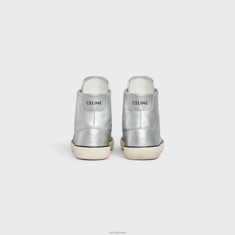 as-02, μεσαίο χαμηλό κορδόνι, αθλητικό αθλητικό παπούτσια alan από μεταλλικό δέρμα μοσχαριού άνδρες CELINE 640PT2052 είδη υπόδησης ασήμι