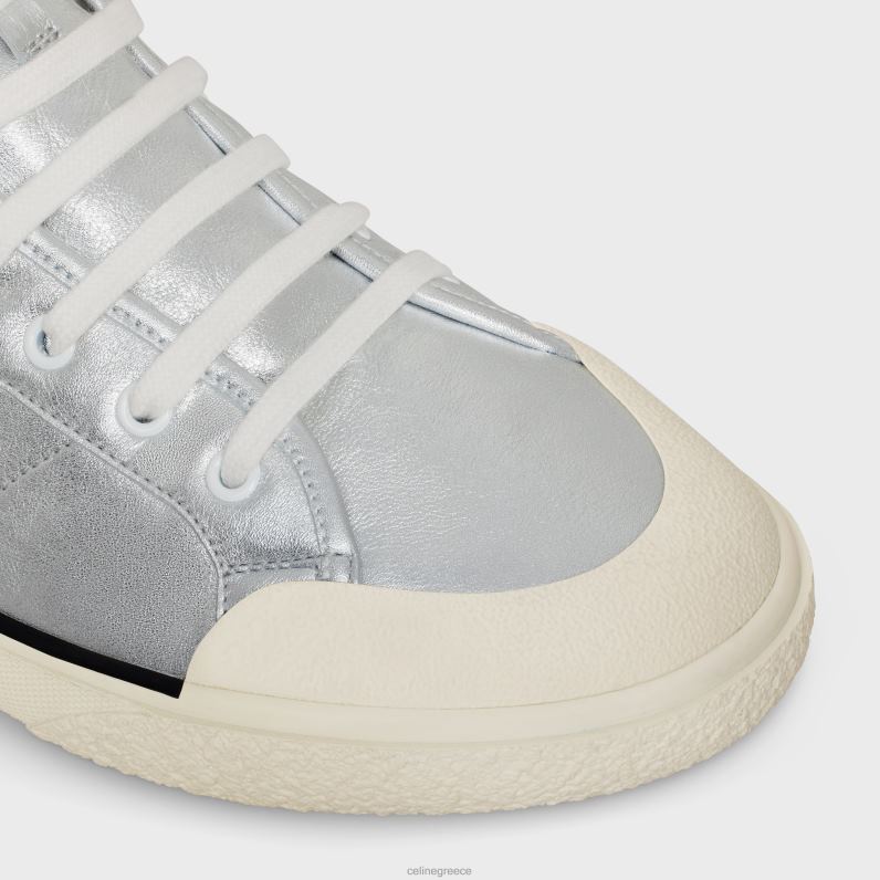 as-02, μεσαίο χαμηλό κορδόνι, αθλητικό αθλητικό παπούτσια alan από μεταλλικό δέρμα μοσχαριού άνδρες CELINE 640PT2052 είδη υπόδησης ασήμι